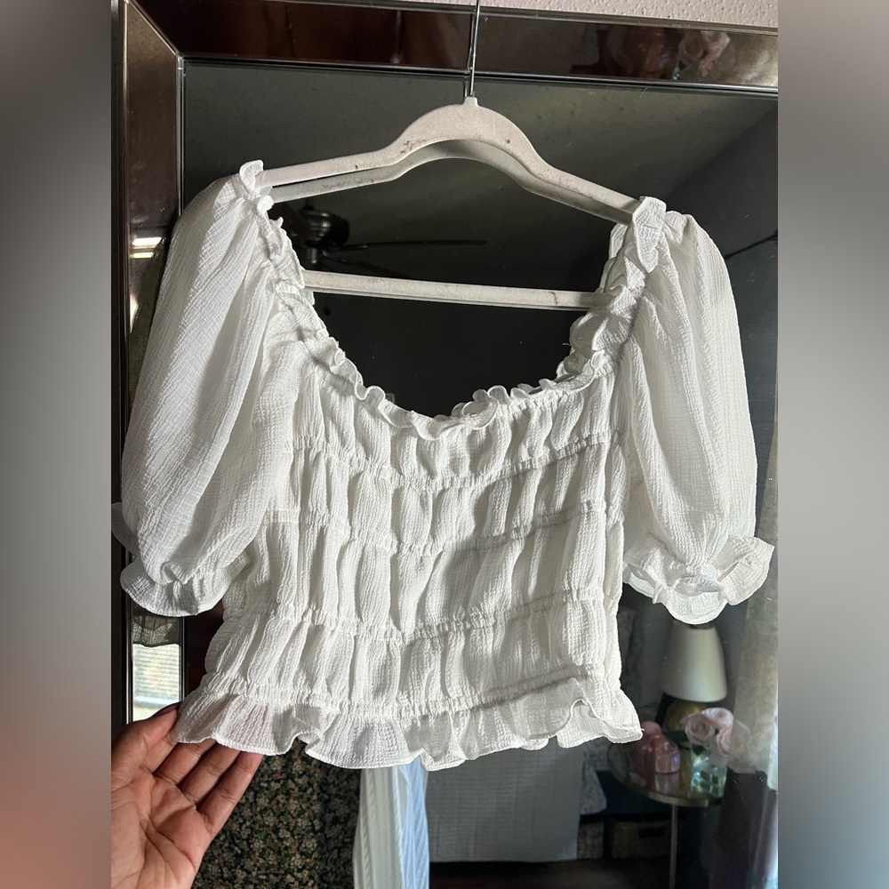 BoHo White Ruffle Smocked Off-the-Shoulder Blouse by Native Daughters - Large